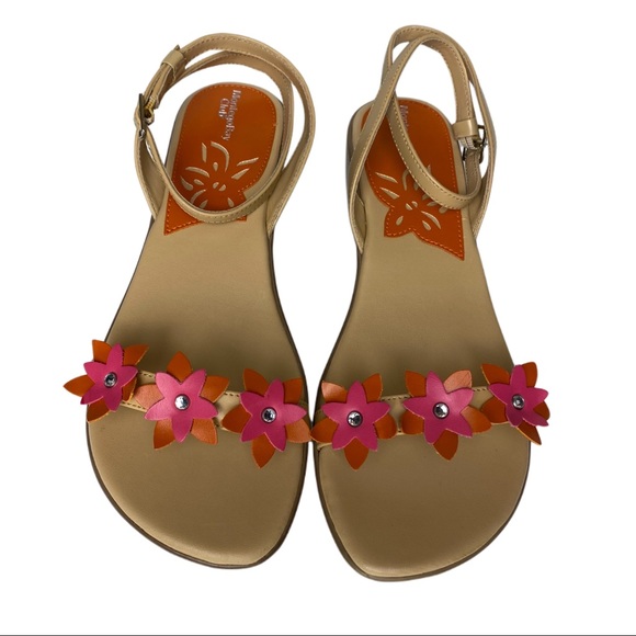 NWT Montego Bay Club Orange Pink Rhinestone Floral Strappy Sandals Flowers - Picture 2 of 8